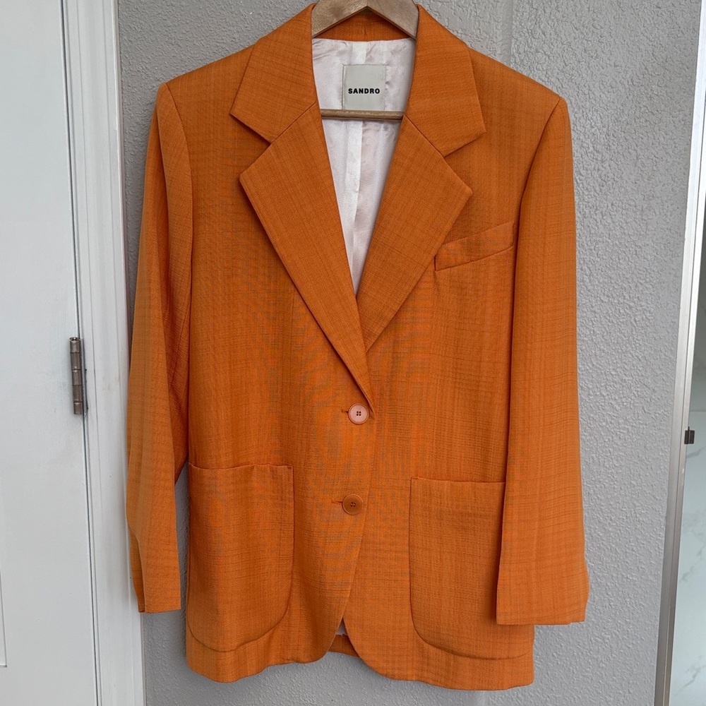 Sandro Bright Orange Single-Breasted Notch Lapel Blazer